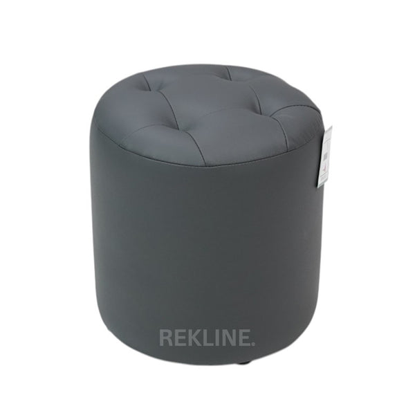 Large Round Grey Leather Pouffe Footstool for Sofa | 41cm H x 38cm W | Vaneto Stool by REKLINE