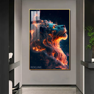 Lion Canvas Wall Art | 100×150 cm LED Feature in Gold or Black Frame | Adds Power to Modern Spaces | By REKLINE