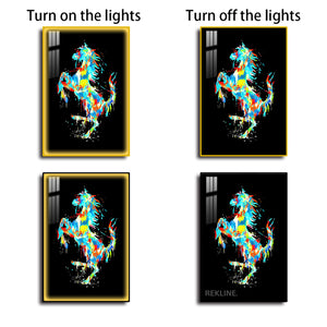 LED Colourful Horse Canvas | Led Canvas with Remote & Plug in Gold/Black Alloy Frame | 100 × 150 cm | By REKLINE