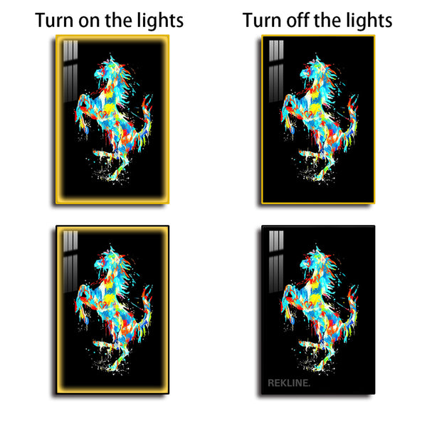 LED Colourful Horse Canvas | Led Canvas with Remote & Plug in Gold/Black Alloy Frame | 100 × 150 cm | By REKLINE