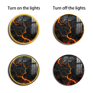 Volcanic Wall Art | 100 cm Round LED Canvas in Gold or Black Frame | Lava-Inspired Feature Piece with Gloss Finish | By REKLINE