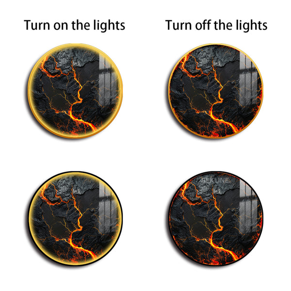 Volcanic Wall Art | 100 cm Round LED Canvas in Gold or Black Frame | Lava-Inspired Feature Piece with Gloss Finish | By REKLINE