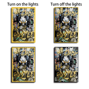 Scrooge McDuck Graffiti Canvas | LED Canvas No Luck All Hustle, LED-Lit Crystal Porcelain Art | 100×150 cm | By REKLINE