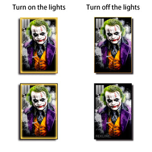 The Joker LED Wall Art | Modern LED 100×150cm Canvas with Glow Frame in Black Or Gold | By REKLINE