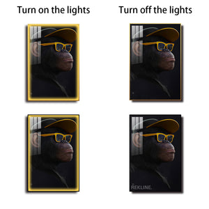 Monkey Canvas Wall Art | LED Wall Art in Gold/Black Alloy Frame | 100 × 150 cm Large Canvas | By REKLINE