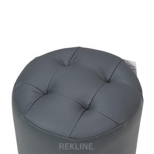 Small Round Grey Leather Pouffe Footstool for Sofa | 38cm H x 35cm W | Vaneto Stool by REKLINE