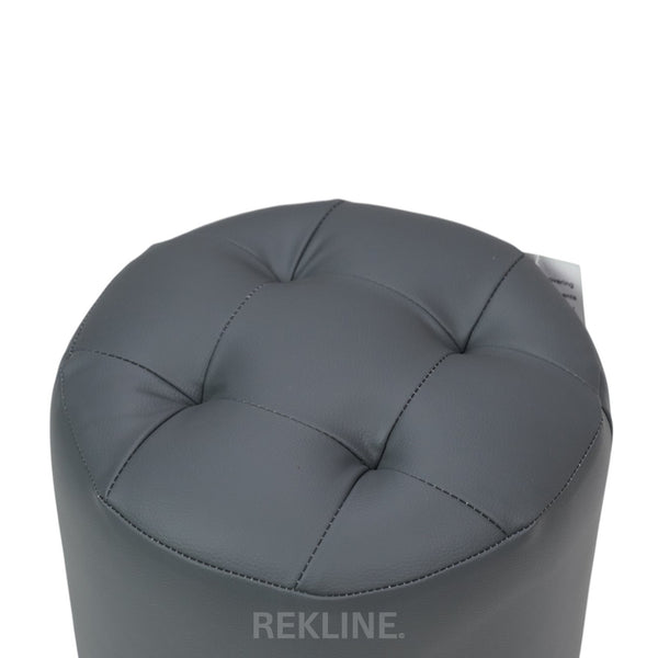 Small Round Grey Leather Pouffe Footstool for Sofa | 38cm H x 35cm W | Vaneto Stool by REKLINE