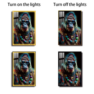 Gorilla Painting Canvas Wall Art | LED Canvas in Gold/Black Alloy Frame | 100 × 150 cm Large Canvas | By REKLINE