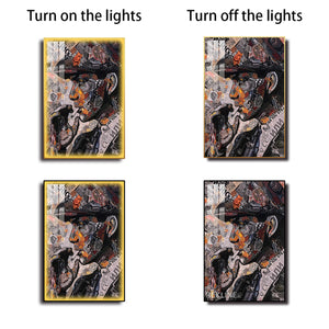 Tommy Shelby Collage LED Canvas | Vertical: Peaky Blinders Art Work 100×150 cm | LED-Illuminated Crystal-Porcelain Painting, Gold/Black Frame | By REKLINE