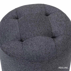 Large Round Tweed Grey Fabric Pouffe Footstool for Sofa | 41cm H x 38cm W | Vaneto Stool by REKLINE