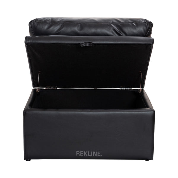 Large Black Leather Footstool | Padded Storage Ottoman for Sofa | 55cm H x 52cm W x 73cm L - Square  | Bari by REKLINE
