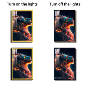 Lion Canvas Wall Art | 100×150 cm LED Feature in Gold or Black Frame | Adds Power to Modern Spaces | By REKLINE