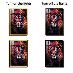 Lion Wall Art | Colourful LED Canvas with Gold or Black Frame | 100×150 cm Designed for Contemporary Interiors | By REKLINE