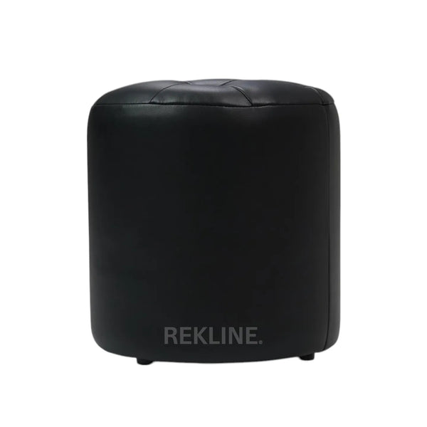 Small Round Black Leather Pouffe Footstool for Sofa | 38cm H x 35cm W | Vaneto Stool by REKLINE