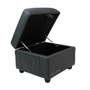 Large Grey Leather Footstool | Storage Ottoman for Sofa | 49cm H x 58cm W x 66cm L - Square | Ravenna by REKLINE