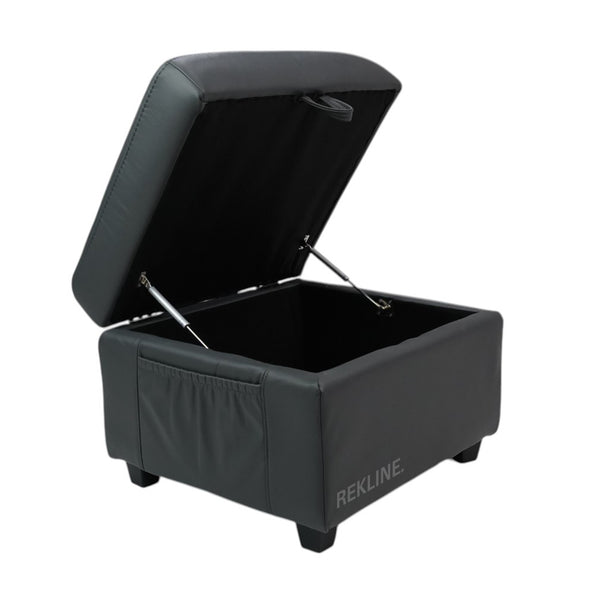 Large Grey Leather Footstool | Storage Ottoman for Sofa | 49cm H x 58cm W x 66cm L - Square | Ravenna by REKLINE