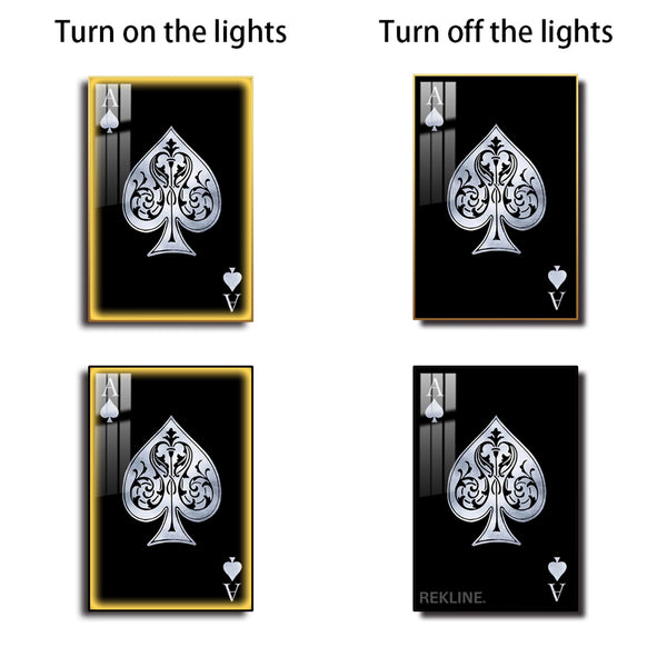 Ace of Spades Wall Art | LED-Illuminated Playing Card 100×150cm Canvas with Glow Frame in Black Or Gold | By REKLINE