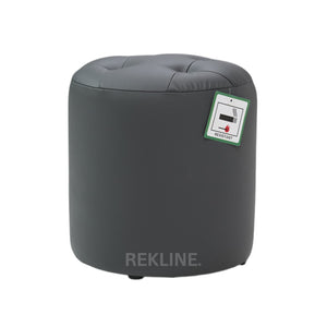 Large Round Grey Leather Pouffe Footstool for Sofa | 41cm H x 38cm W | Vaneto Stool by REKLINE