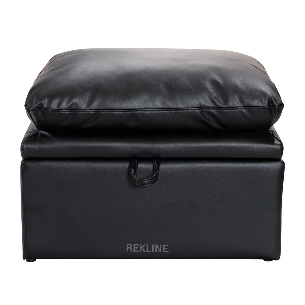 Large Black Leather Footstool | Padded Storage Ottoman for Sofa | 55cm H x 52cm W x 73cm L - Square  | Bari by REKLINE