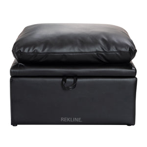 Large Black Leather Footstool | Padded Storage Ottoman for Sofa | 55cm H x 52cm W x 73cm L - Square  | Bari by REKLINE