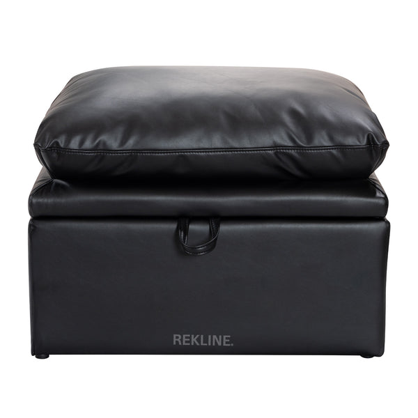 Large Black Leather Footstool | Padded Storage Ottoman for Sofa | 55cm H x 52cm W x 73cm L - Square  | Bari by REKLINE