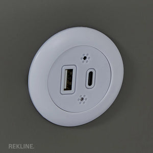 Small Grey 3 Drawer Fuax Leather Bedside Table With Lights LED | Round Table Glass Top & Built-in Wireless Charger | Bluetooth Modern Nightstand + USBc & Speakers  | Nashville