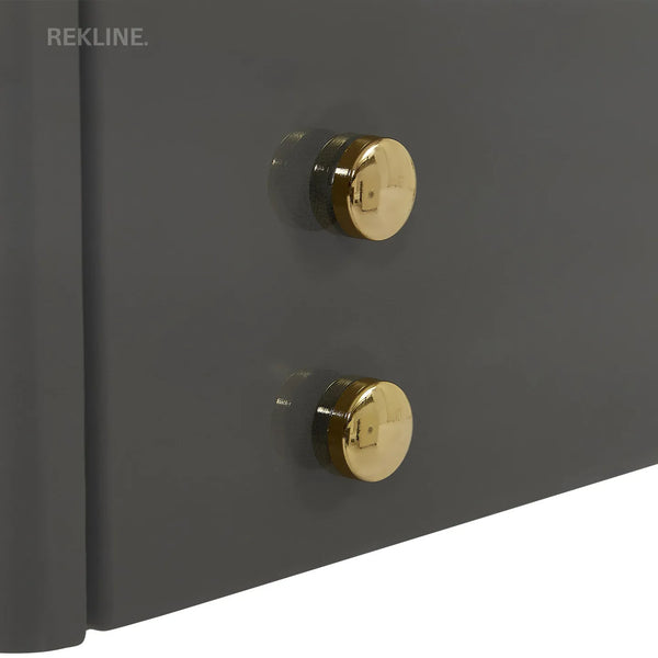 Small Grey 2 Drawer Bedside Table With Lights LED | PIN Locked Drawer | Square Table Glass Top & Built-in Wireless Charger | Bluetooth Modern Nightstand + USBc + Speakers  | Chicago