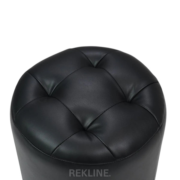 Small Round Black Leather Pouffe Footstool for Sofa | 38cm H x 35cm W | Vaneto Stool by REKLINE