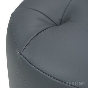 Small Round Grey Leather Pouffe Footstool for Sofa | 38cm H x 35cm W | Vaneto Stool by REKLINE