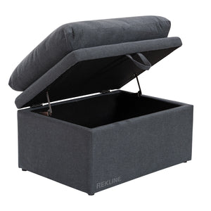 Large Grey Fabric Footstool | Padded Storage Ottoman for Sofa | 55cm H x 52cm W x 73cm L - Square  | Bari by REKLINE