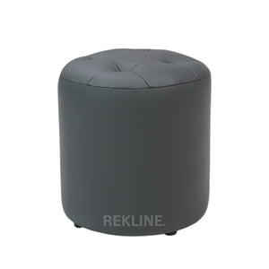 Large Round Grey Leather Pouffe Footstool for Sofa | 41cm H x 38cm W | Vaneto Stool by REKLINE