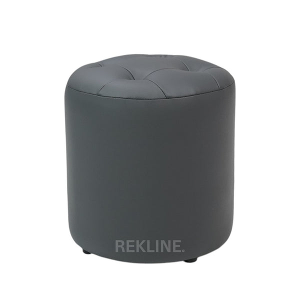 Large Round Grey Leather Pouffe Footstool for Sofa | 41cm H x 38cm W | Vaneto Stool by REKLINE