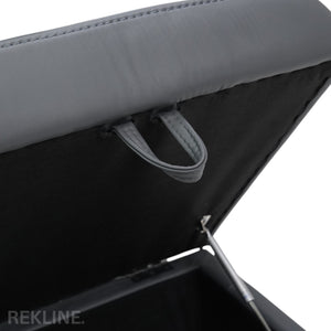 Large Grey Leather Footstool | Storage Ottoman for Sofa | 49cm H x 58cm W x 66cm L - Square | Ravenna by REKLINE