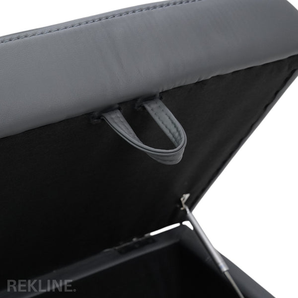 Large Grey Leather Footstool | Storage Ottoman for Sofa | 49cm H x 58cm W x 66cm L - Square | Ravenna by REKLINE