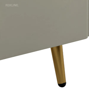 Small Off-White 3 Drawer Faux Leather Bedside Table With Lights LED & Fingerprint Lock | Square Table Glass Top & Built-in Wireless Charger | Bluetooth Modern Nightstand + USBc + Speakers  | California