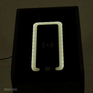 Narrow 2 Drawer Bedside Table With Lights LED & Fingerprint Lock | Table Glass Top with Built-in Wireless Charger & BT Speakers | Modern Nightstand + USBc | Phoenix