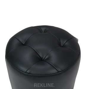 Large Round Black Leather Pouffe Footstool for Sofa | 41cm H x 38cm W | Vaneto Stool by REKLINE
