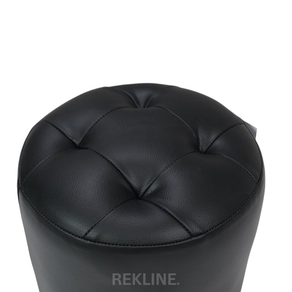 Large Round Black Leather Pouffe Footstool for Sofa | 41cm H x 38cm W | Vaneto Stool by REKLINE