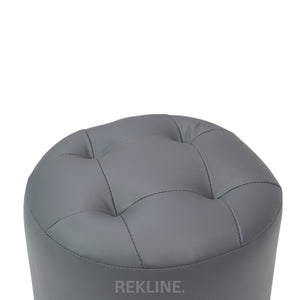 Large Round Grey Leather Pouffe Footstool for Sofa | 41cm H x 38cm W | Vaneto Stool by REKLINE