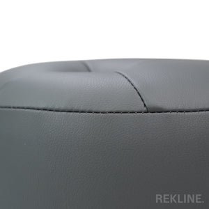 Large Round Grey Leather Pouffe Footstool for Sofa | 41cm H x 38cm W | Vaneto Stool by REKLINE