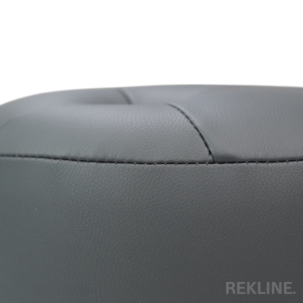 Large Round Grey Leather Pouffe Footstool for Sofa | 41cm H x 38cm W | Vaneto Stool by REKLINE