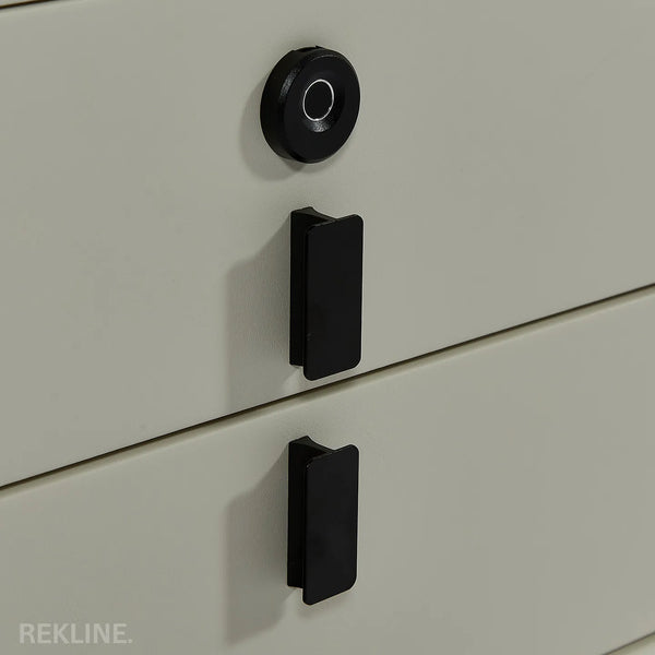 Small Off-White 2 Drawer Bedside Table With Lights LED & Fingerprint Lock | Table Glass Top with Built-in Wireless Charger & BT Speakers | Modern Nightstand + USBc | Miami