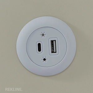 Small Off-White 2 Drawer Bedside Table With Lights LED & Hidden Safety Box | Square Table Glass Top & Built-in Wireless Charger | Bluetooth Modern Nightstand + USBc + Speakers  | California