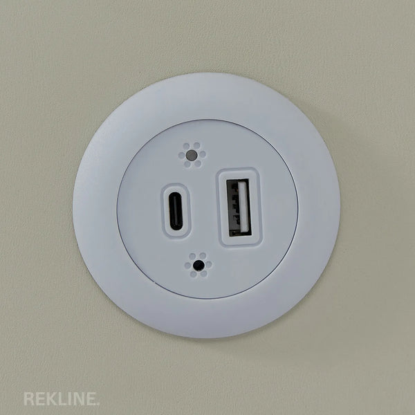 Small Off-White 2 Drawer Bedside Table With Lights LED & Hidden Safety Box | Square Table Glass Top & Built-in Wireless Charger | Bluetooth Modern Nightstand + USBc + Speakers  | California