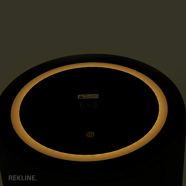 Small Grey 3 Drawer Fuax Leather Bedside Table With Lights LED | Round Table Glass Top & Built-in Wireless Charger | Bluetooth Modern Nightstand + USBc & Speakers  | Nashville