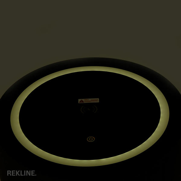 Small Grey 3 Drawer Fuax Leather Bedside Table With Lights LED | Round Table Glass Top & Built-in Wireless Charger | Bluetooth Modern Nightstand + USBc & Speakers  | Nashville