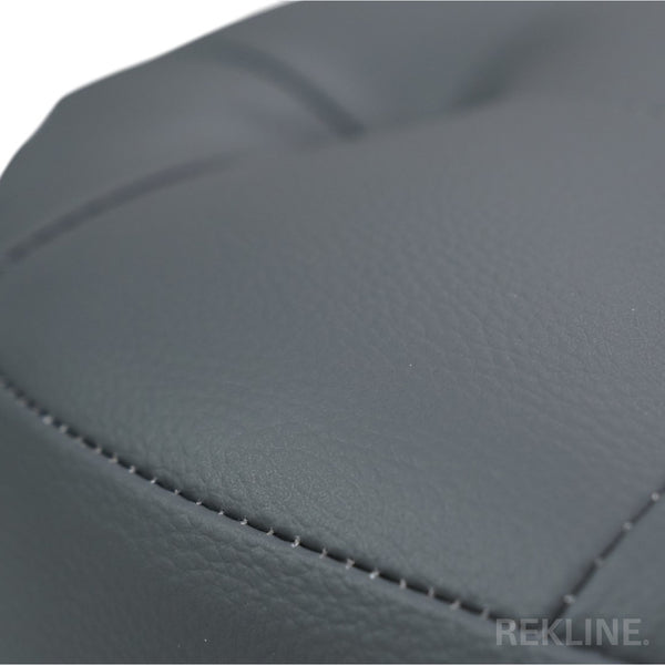 Small Round Grey Leather Pouffe Footstool for Sofa | 38cm H x 35cm W | Vaneto Stool by REKLINE