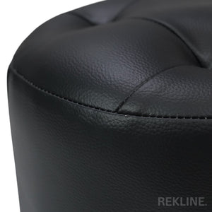 Large Round Black Leather Pouffe Footstool for Sofa | 41cm H x 38cm W | Vaneto Stool by REKLINE