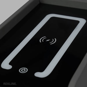 Narrow 2 Drawer Bedside Table With Lights LED & Fingerprint Lock | Table Glass Top with Built-in Wireless Charger & BT Speakers | Modern Nightstand + USBc | Phoenix