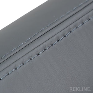 Large Grey Leather Footstool | Storage Ottoman for Sofa | 49cm H x 58cm W x 66cm L - Square | Ravenna by REKLINE